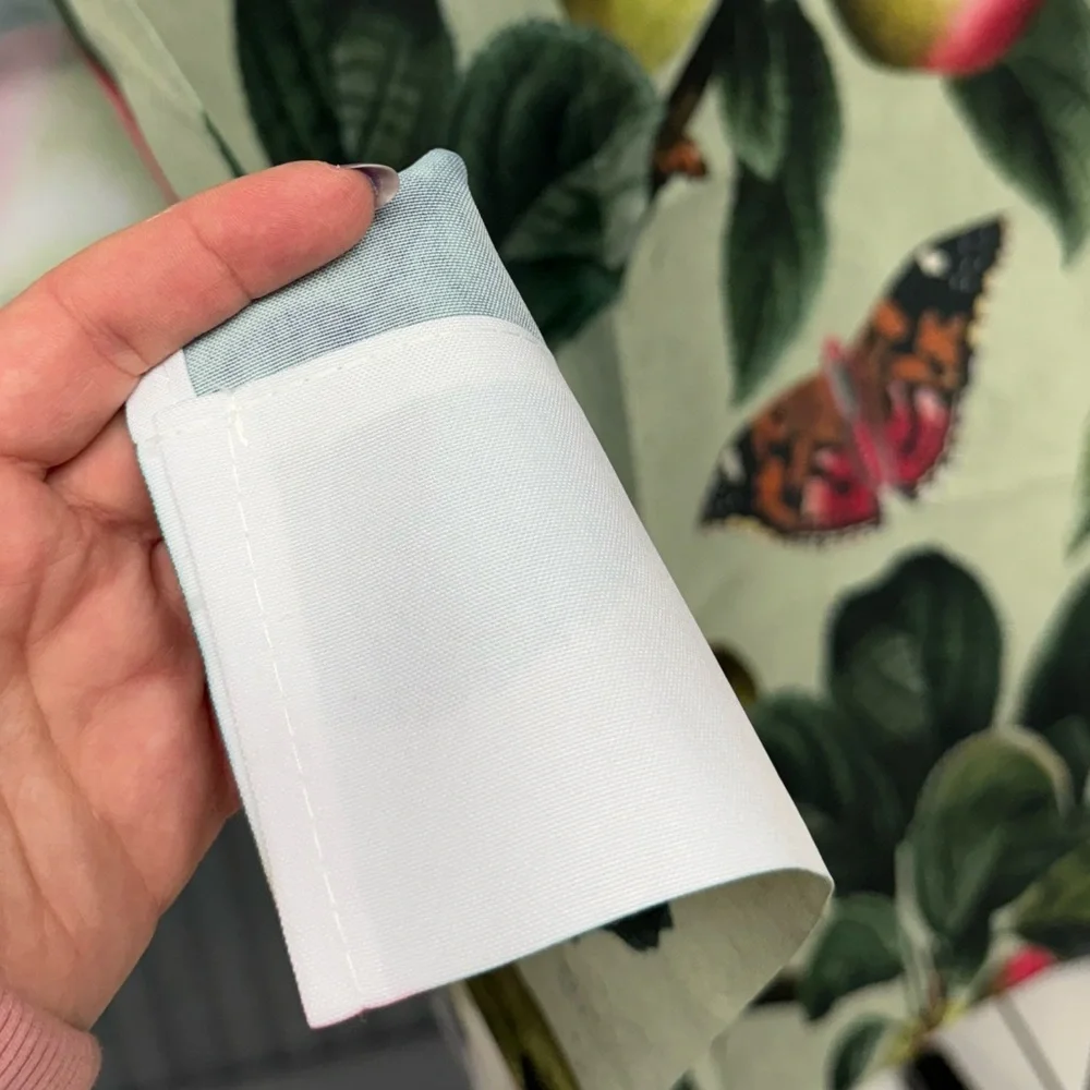 Botanical Fruit Print Curtains with Green Leaves and Pink Accents